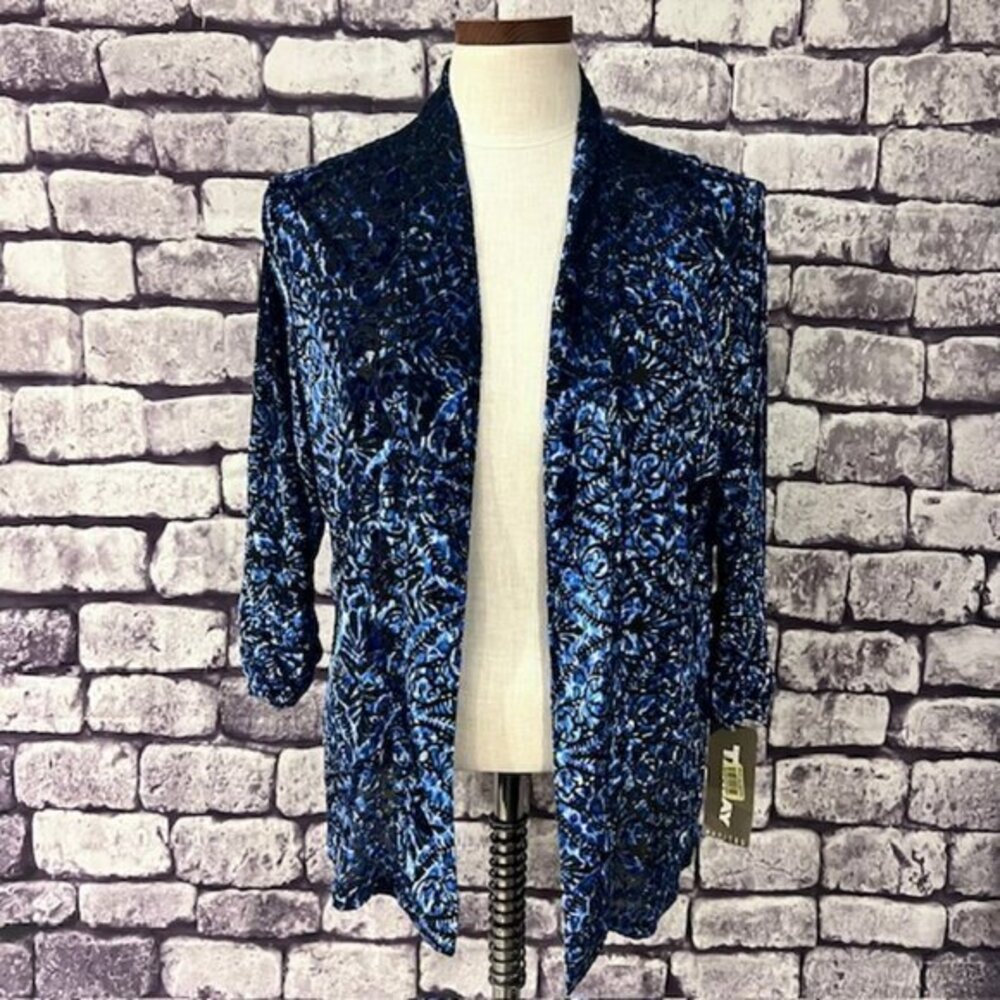 Tan Jay NWT Blue & Black 3/4 Sleeve Cardigan Size PM